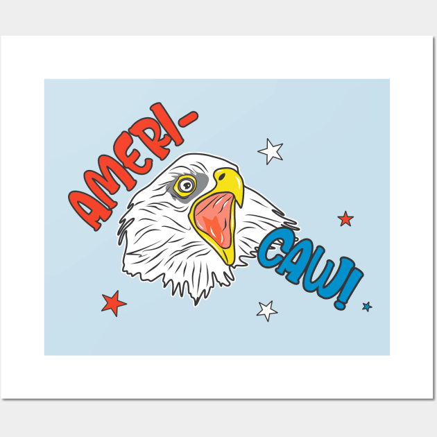 Patriotic 4th of July Murica Bald Eagle Wall Art by FreckleFaceDoodles